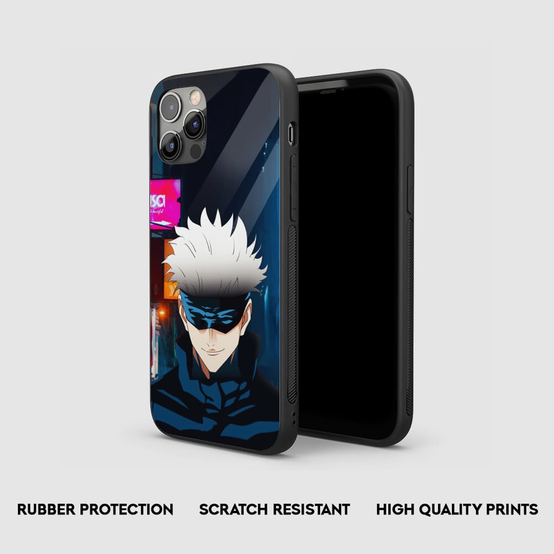 Side view of the Satoru Gojo Graphic Armored Phone Case, emphasizing its thick, protective silicone.