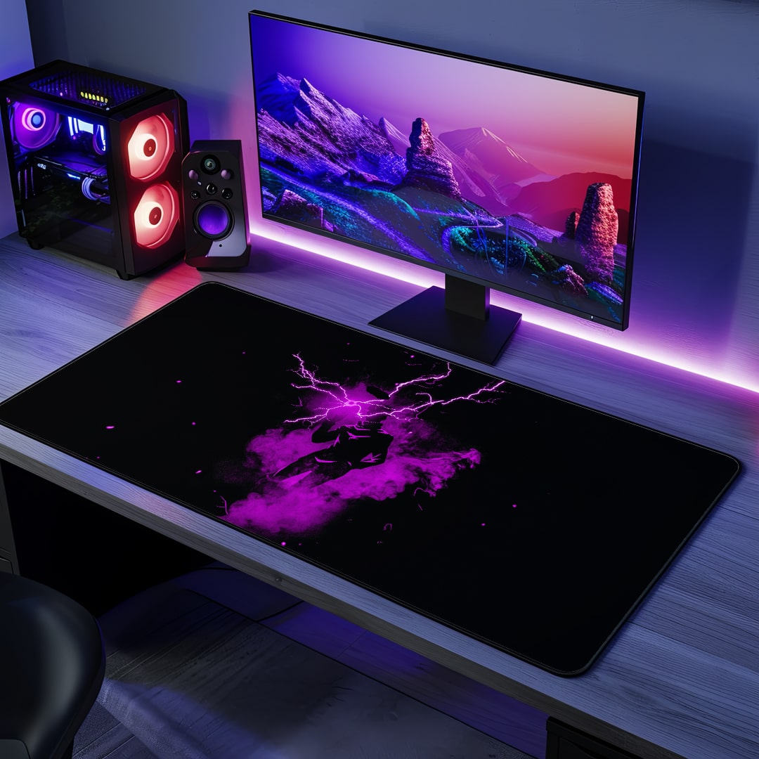 Satoru Gojo Lighting Desk Mat with bold anime artwork