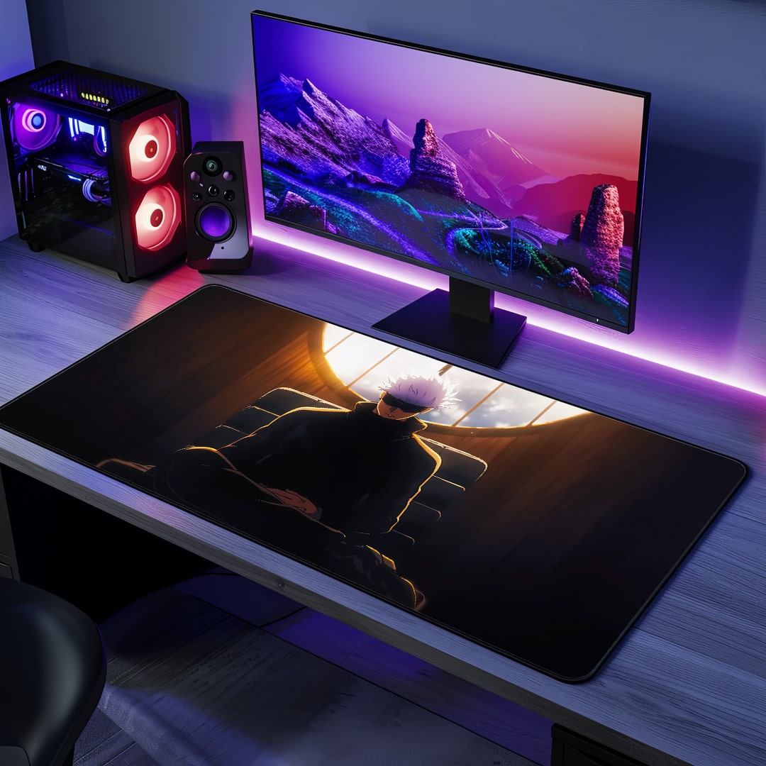 Satoru Gojo Sun Desk Mat with radiant anime artwork