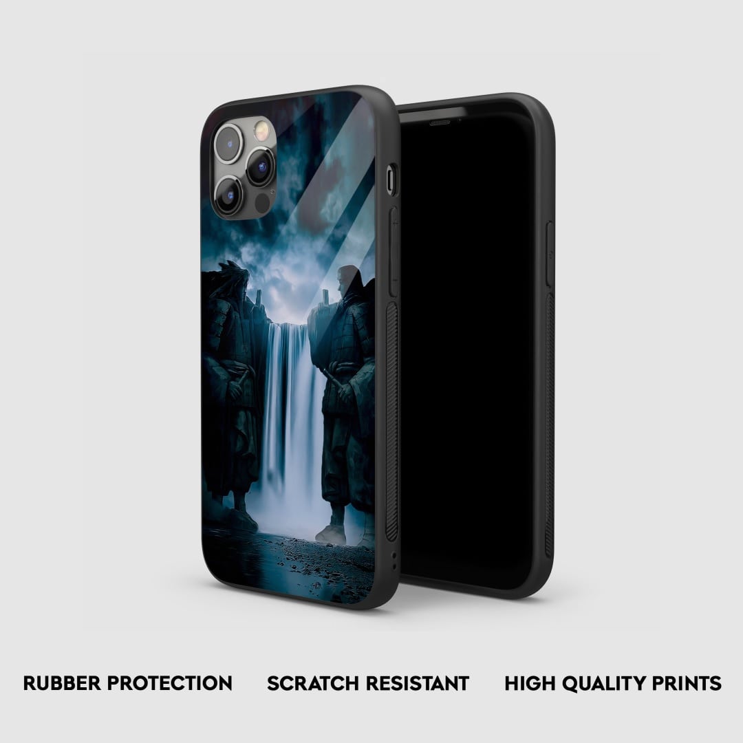 Side view of the Senju Statue Armored Phone Case, emphasizing its robust protective layer.