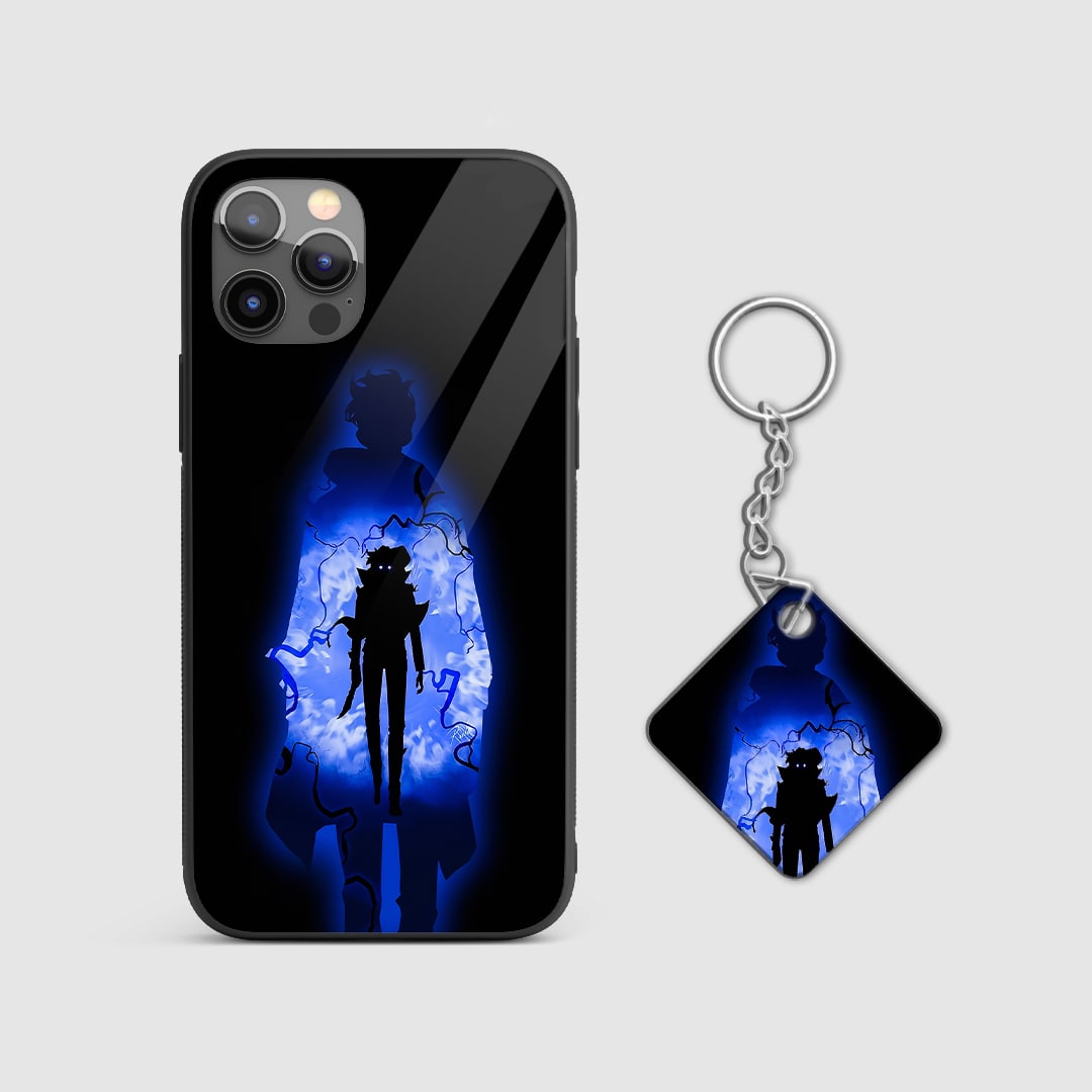 Back view of Shadow Monarch Case showing Jinwoo’s ultimate form artwork with Keychain.
