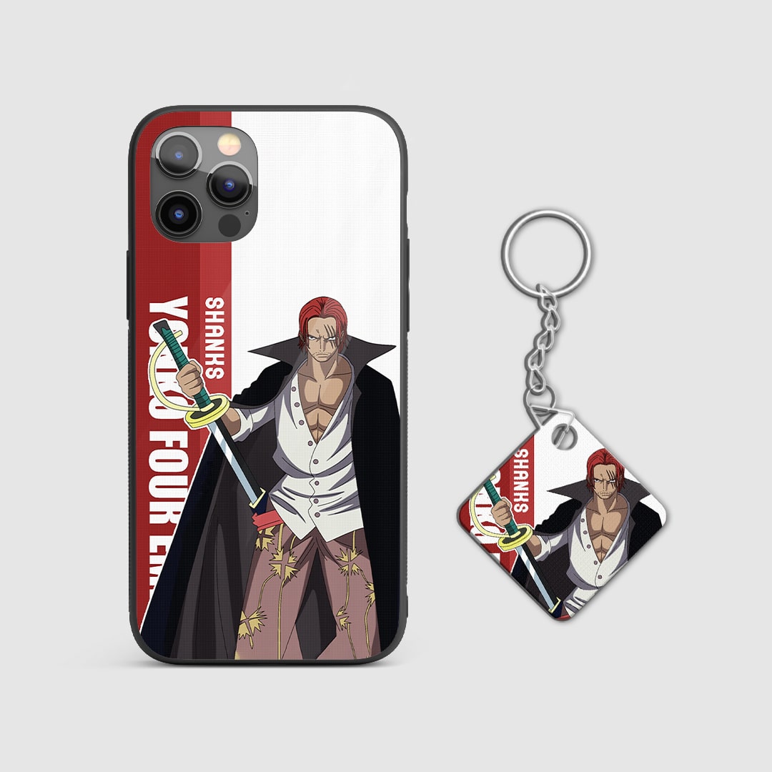Artistic portrayal of Shanks on the silicone armored phone case, emphasizing his charismatic pirate look with Keychain.