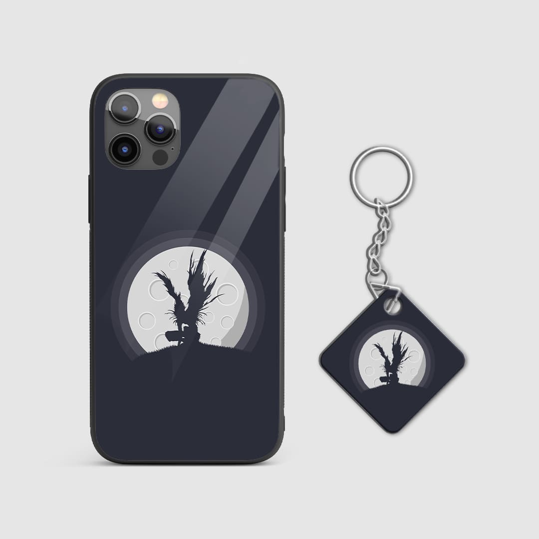 Eerie and elegant design of the Shinigami from Death Note on a durable silicone phone case with Keychain.
