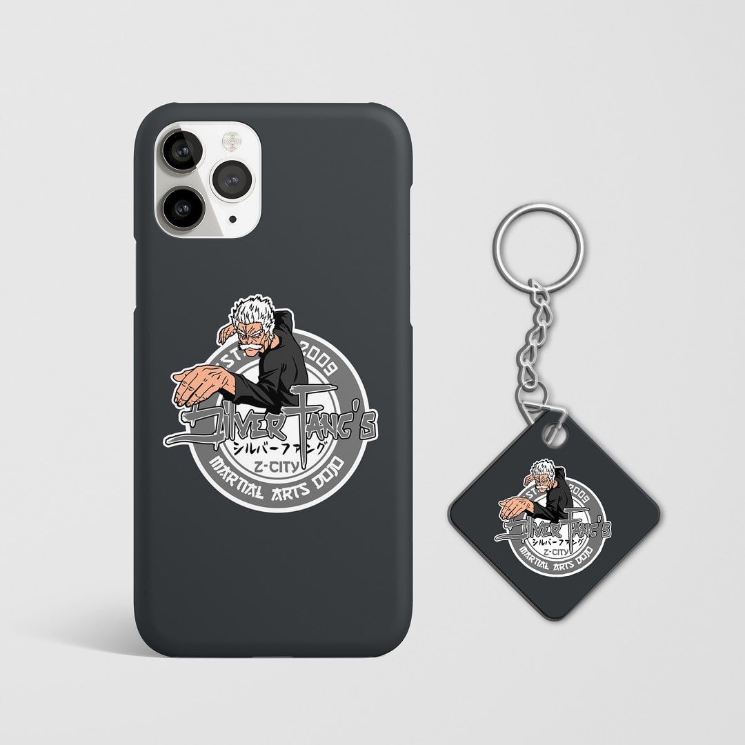 Close-up of Silver Fang’s intense expression on phone case with Keychain.