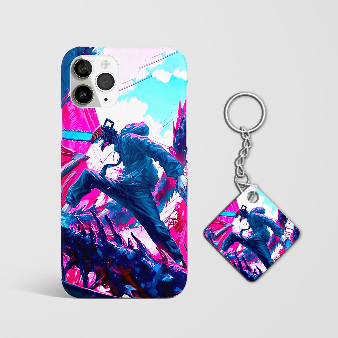 Back design of Chainsaw Man Skyline Slayer case with Keychain