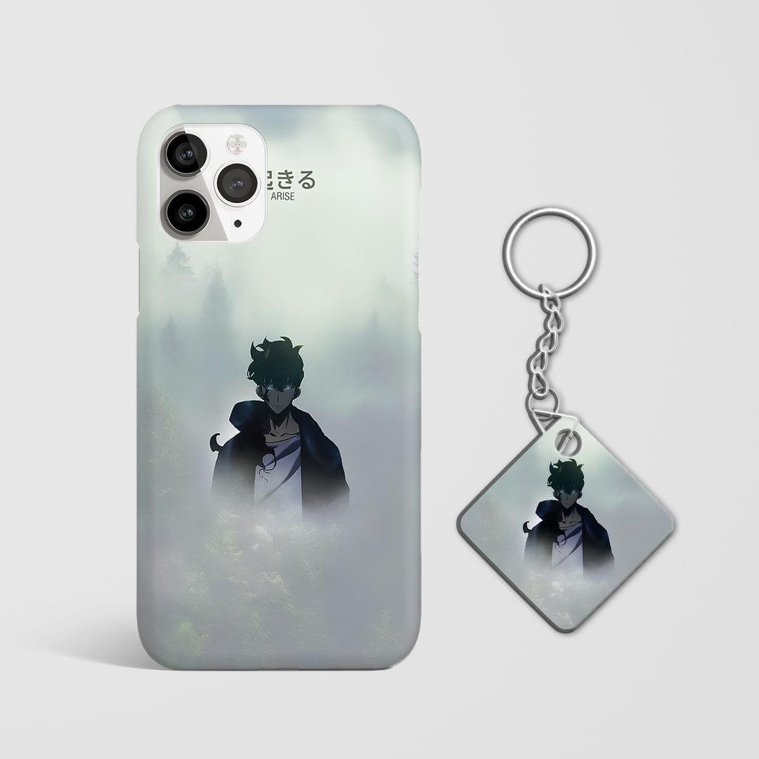 Back view of Arise Phone Cover showing powerful Solo Leveling artwork with Keychain.