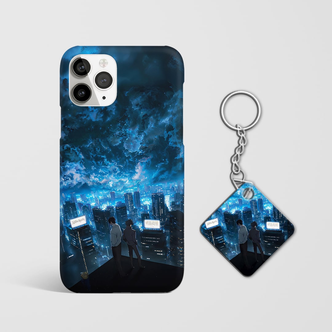 Back view showing dystopian Solo Leveling city artwork with Keychain.