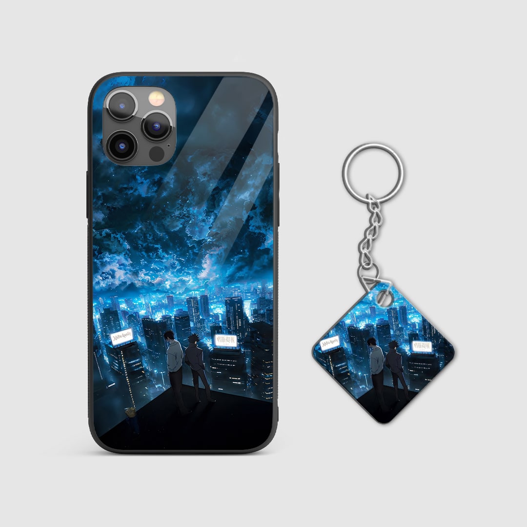 Back view of City Case featuring Solo Leveling urban destruction scene with Keychain.