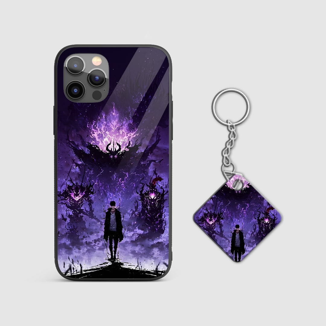 Back view of Hunter Case featuring bold Solo Leveling artwork with Keychain.