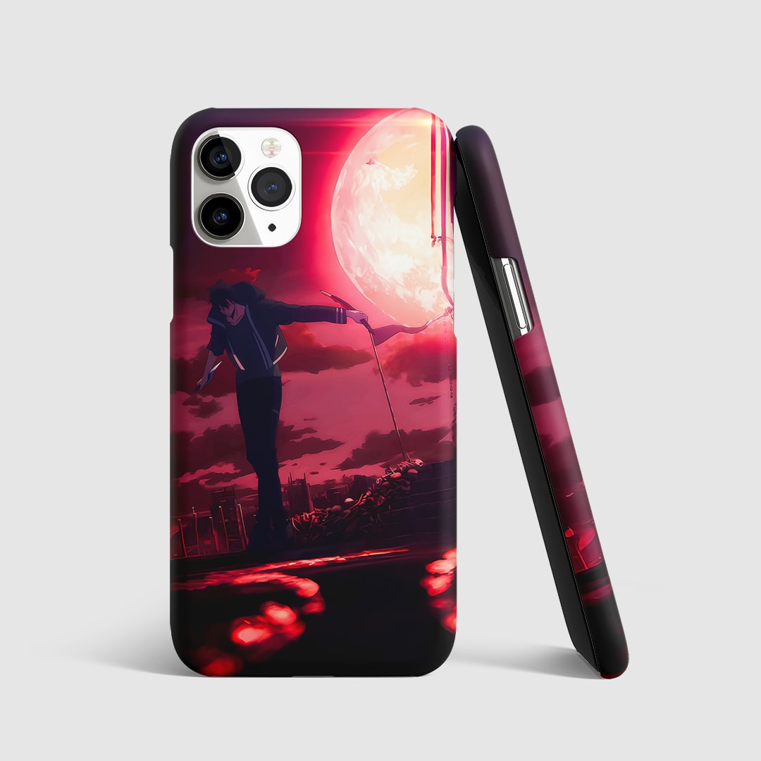Solo Leveling Red Phone Cover with fiery red shadow design.