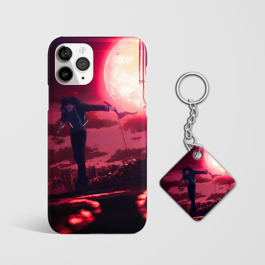 Back view of phone case inspired by Jinwoo’s power aura with Keychain.