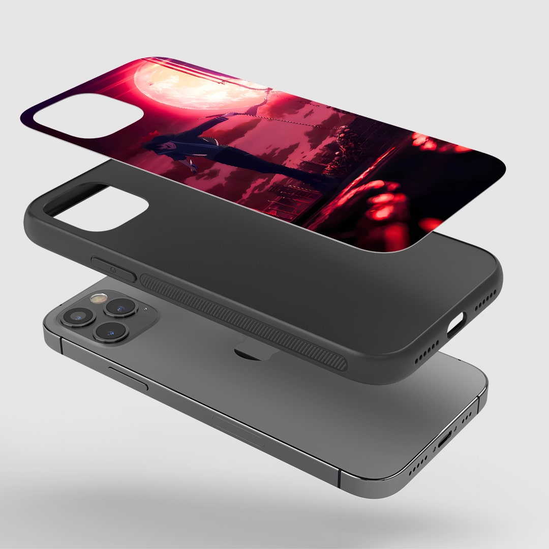 Angled view of Solo Leveling Red Case showing fiery anime energy.