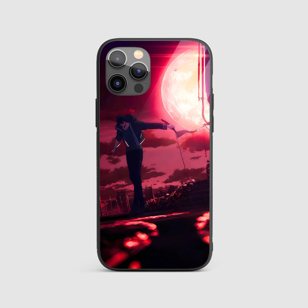 Solo Leveling Red Silicone Armored Phone Case front view with red aura design.