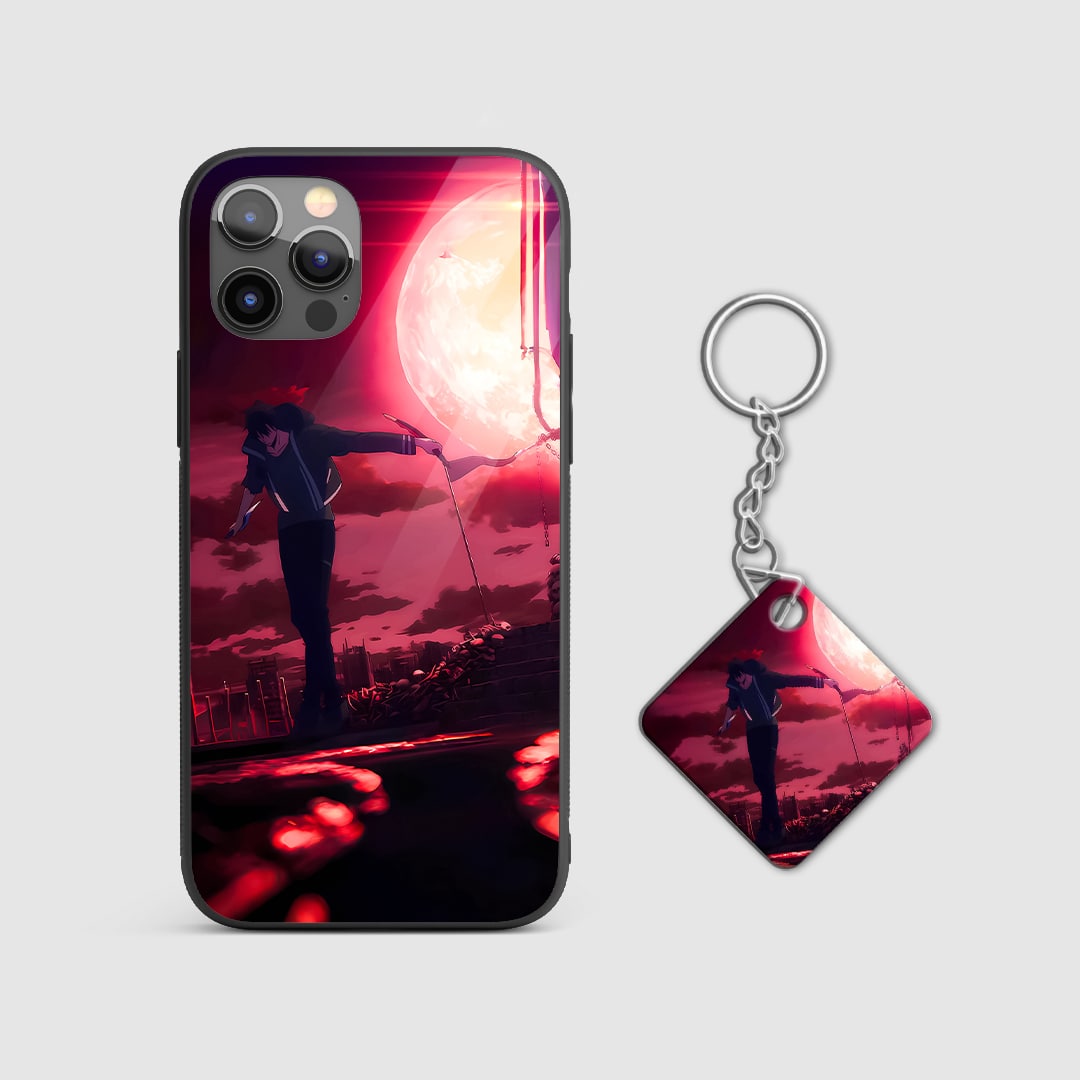 Back view of Red Solo Leveling Case featuring intense red-themed artwork with Keychain.