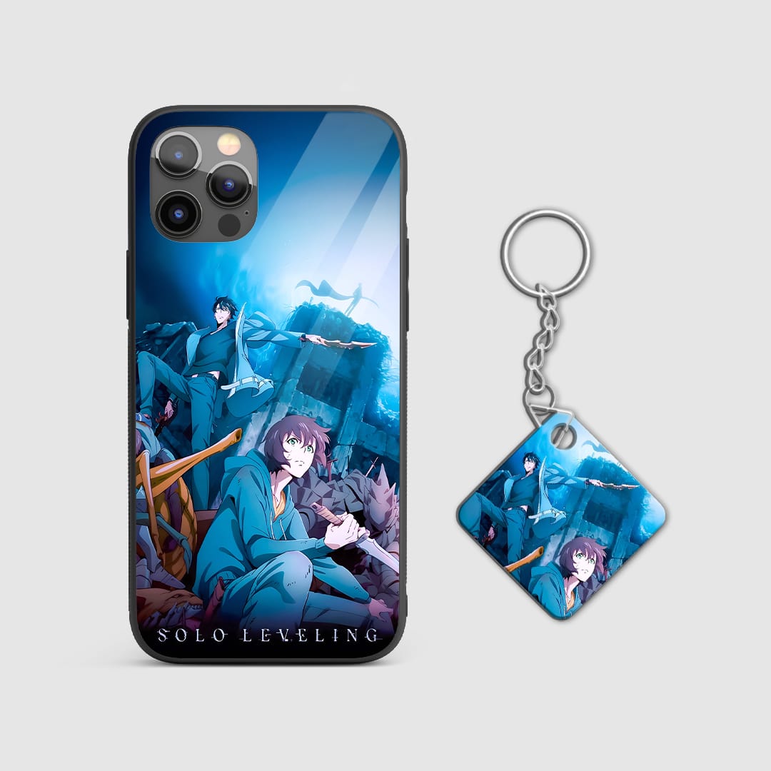 Back view of Solo Leveling Case featuring shadow-themed design with Keychain.