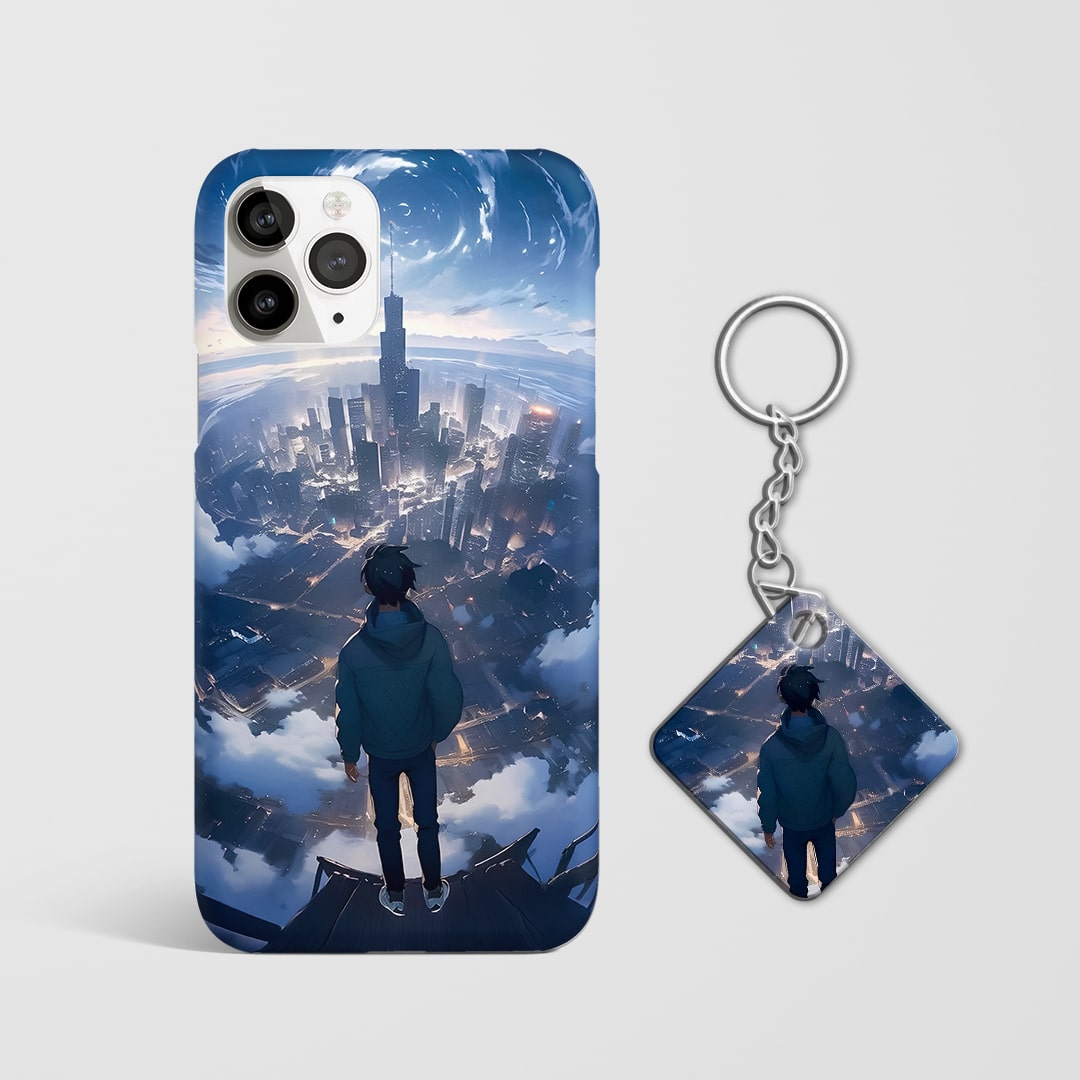 Back view showing wide landscape scene from Solo Leveling with Keychain.
