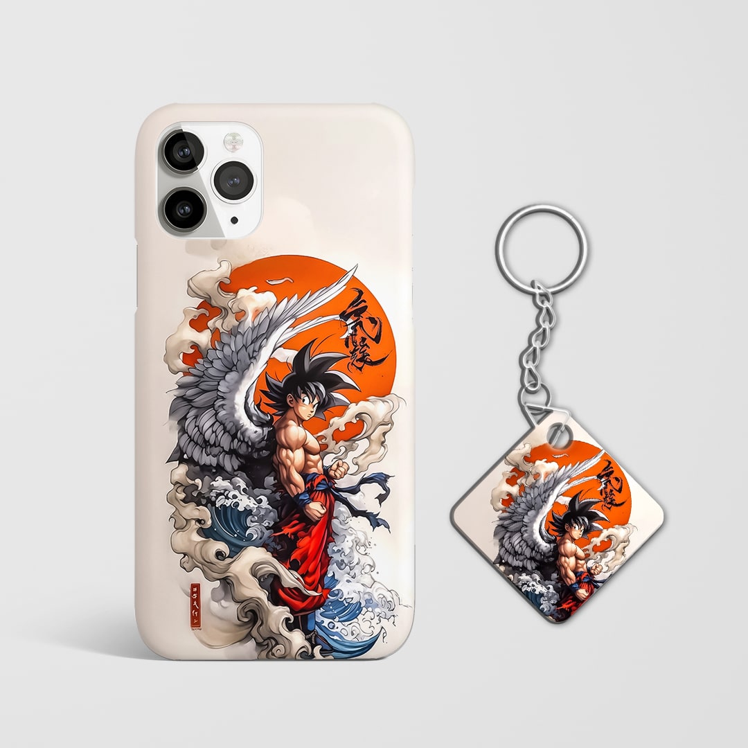 Back view of Angel Goku Phone Cover featuring halo and wings design with Keychain.