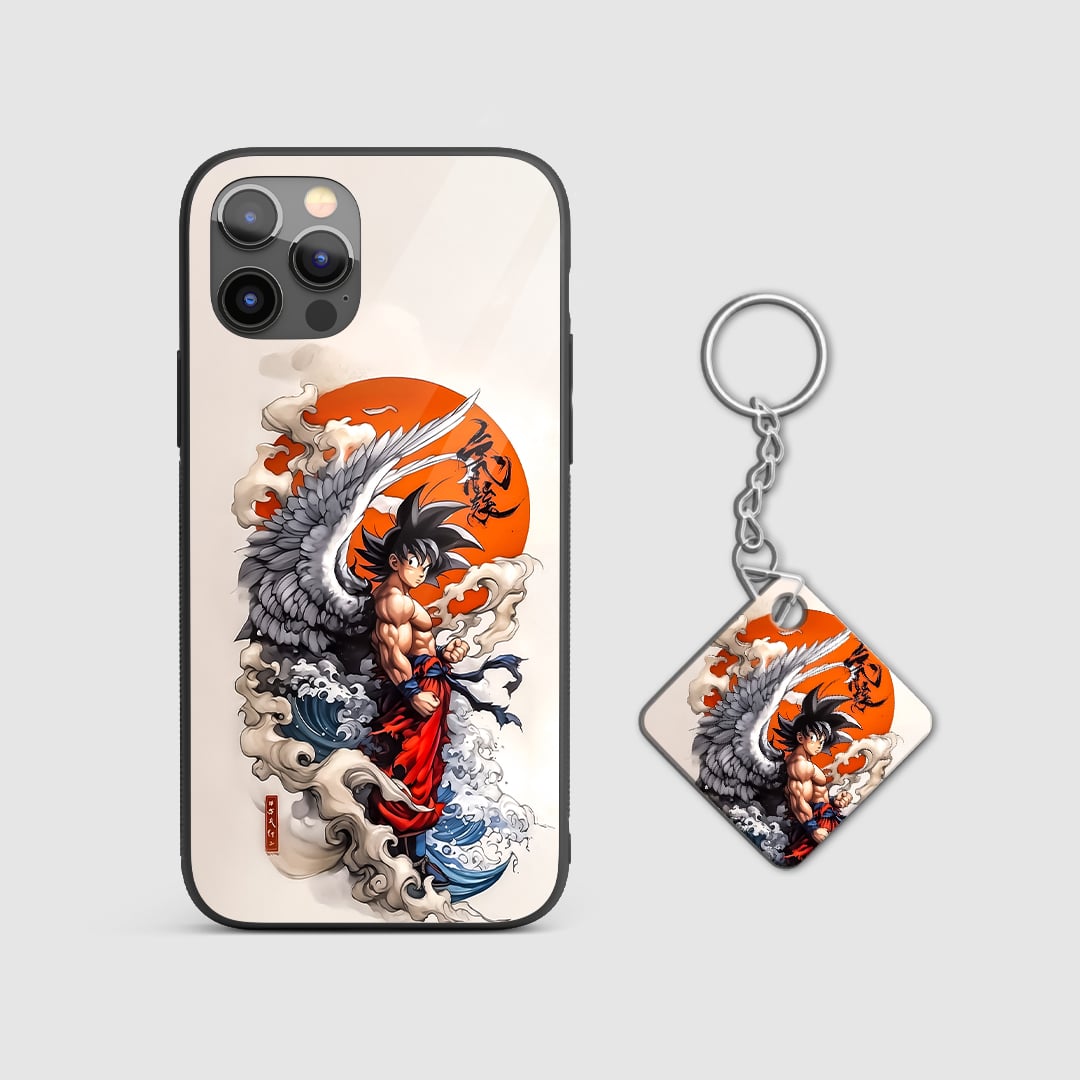 Back view of Goku Angel Form Case featuring divine Saiyan artwork with Keychain.
