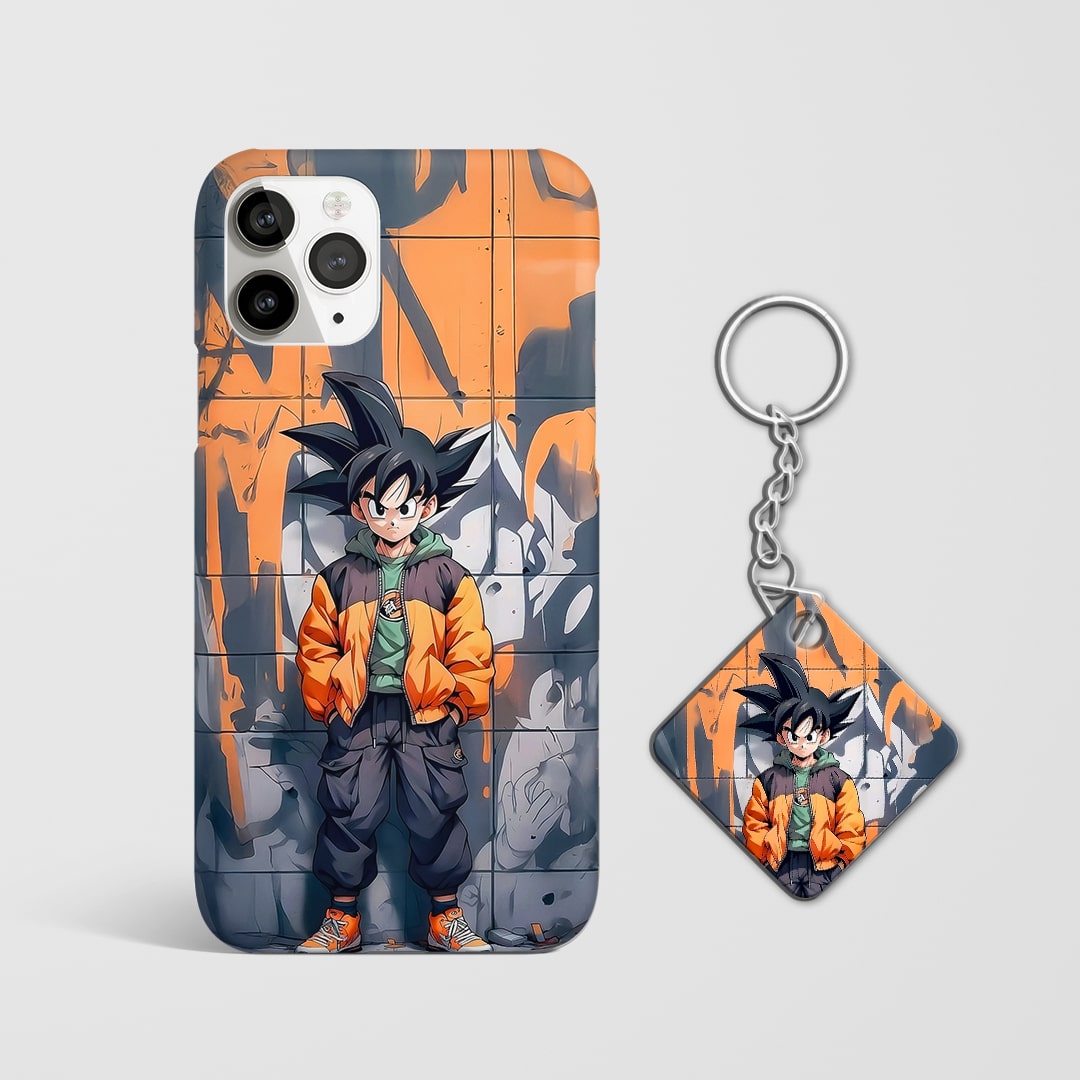 Back view of Goku Graffiti Phone Cover featuring street-style anime design with Keychain.
