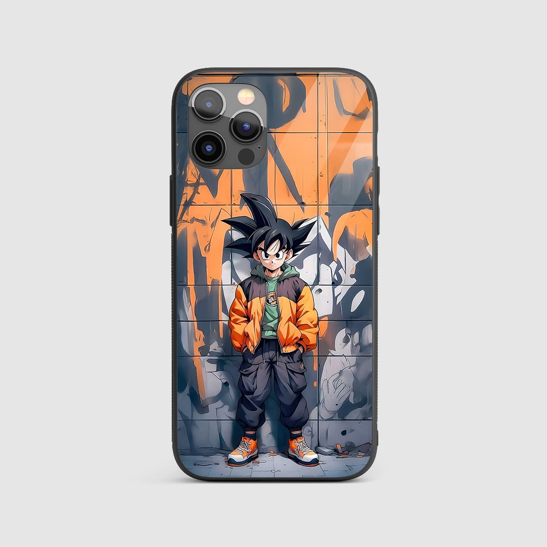 Son Goku Graffiti Silicone Armored Phone Case front view with street art design.