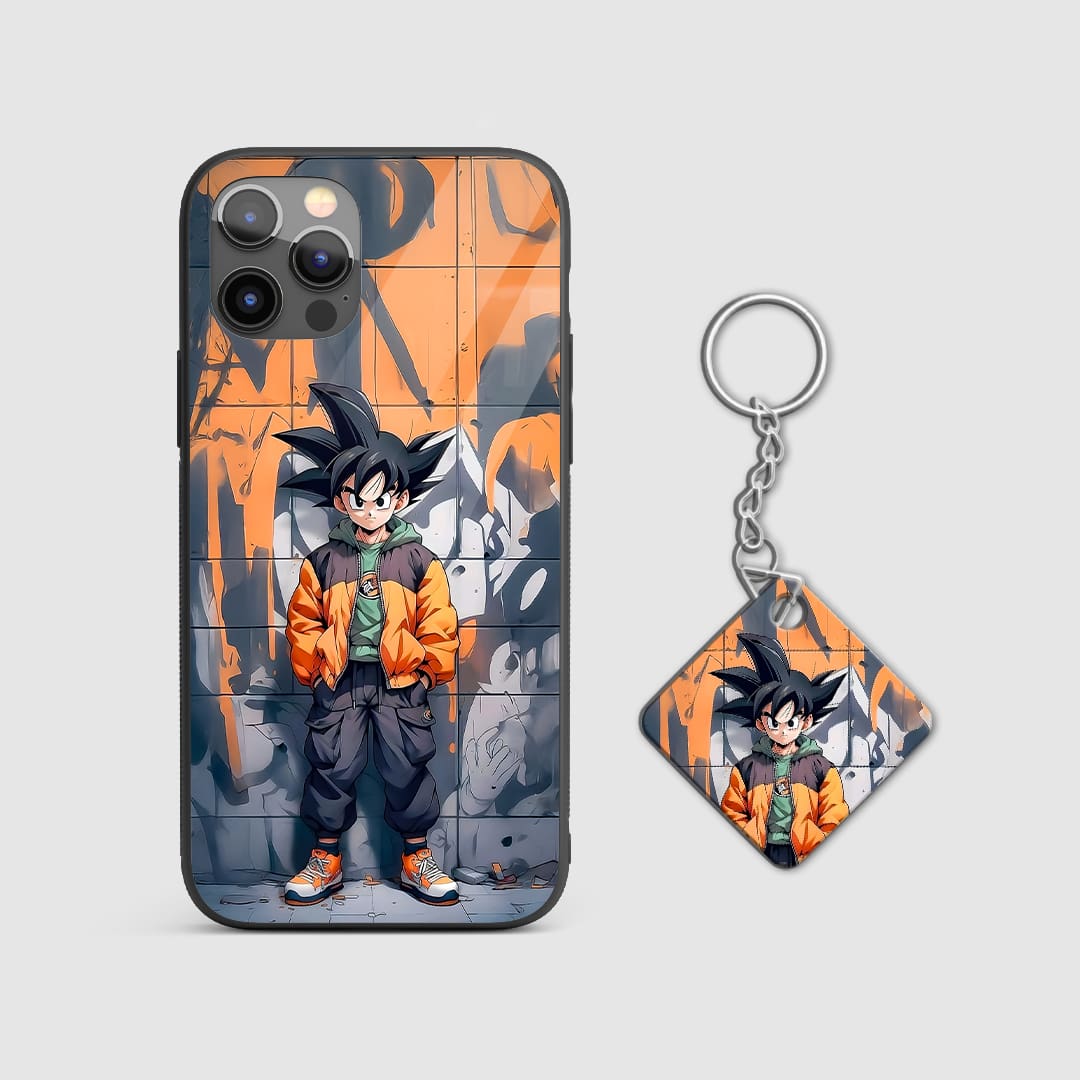 Back view of Goku Graffiti Case featuring bold anime graffiti artwork with Keychain.