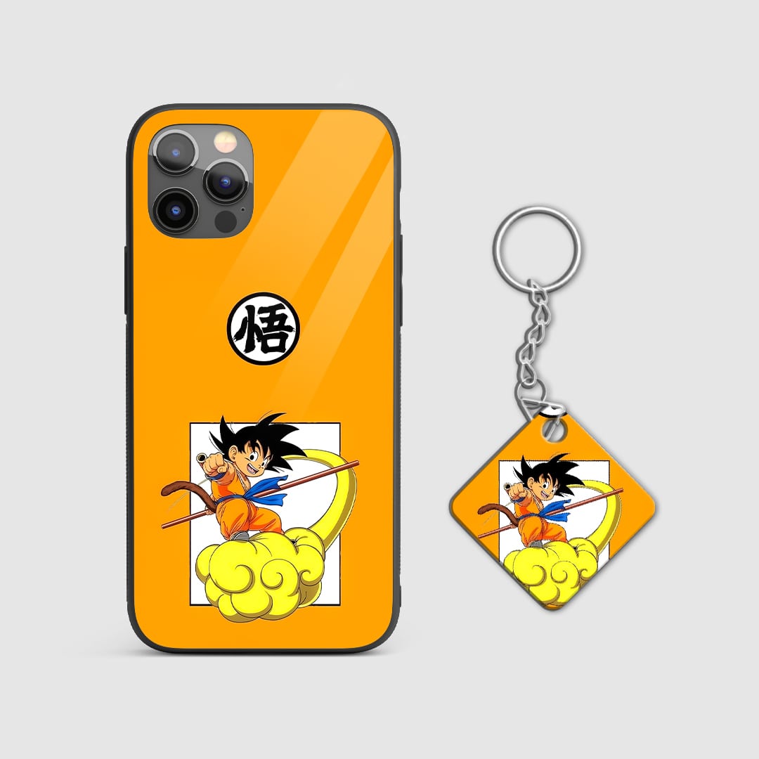 Back view of Goku Nimbus Case featuring young Goku flying on Nimbus with Keychain.