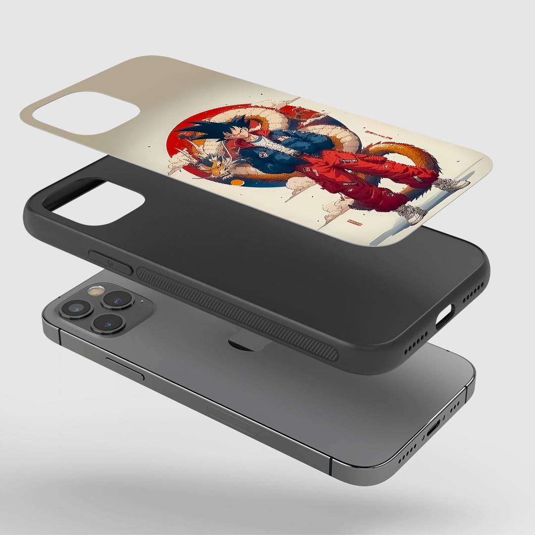Angled view of Son Goku Case showing energetic anime design.