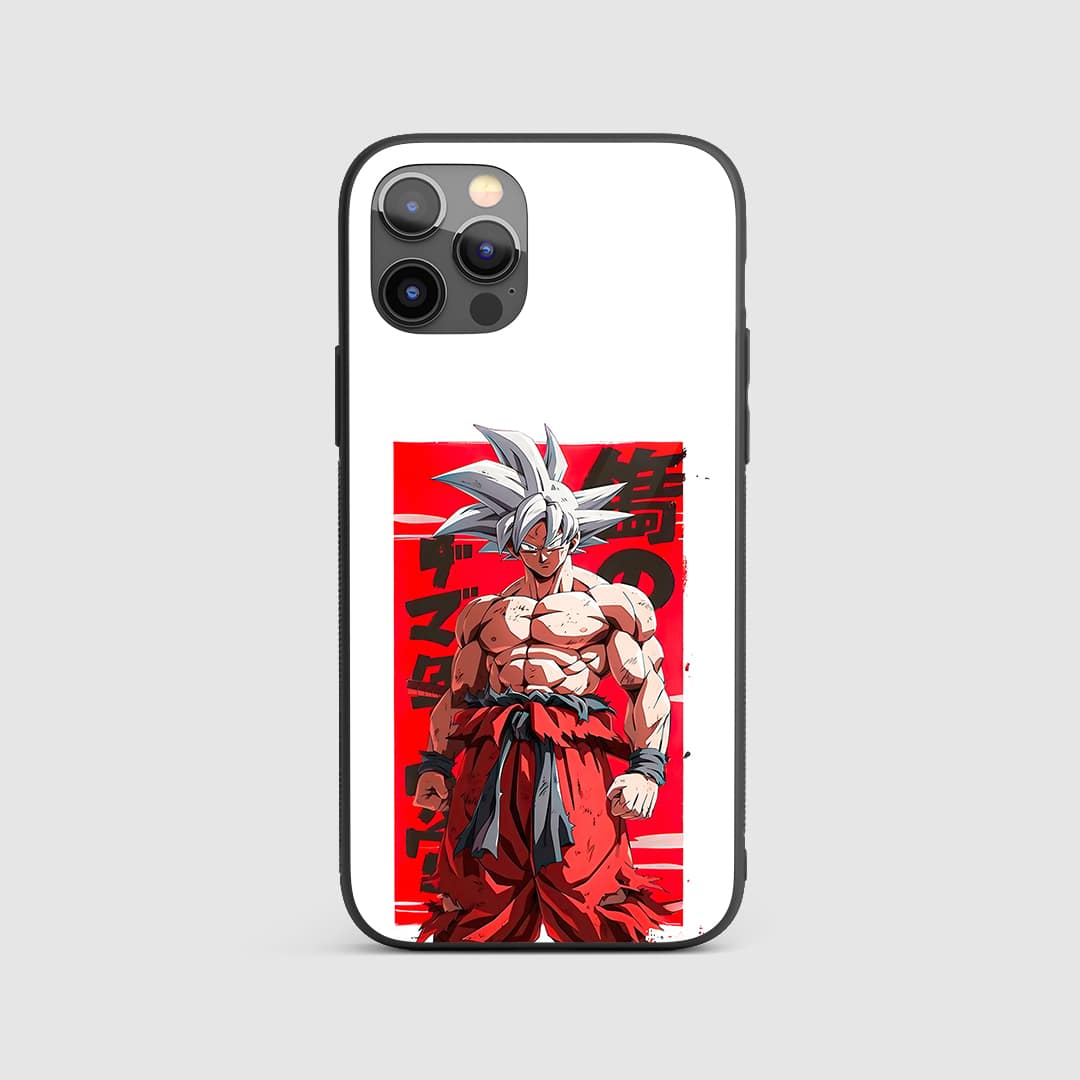 Son Goku Ultra Instinct Silicone Armored Phone Case front view with silver aura design.