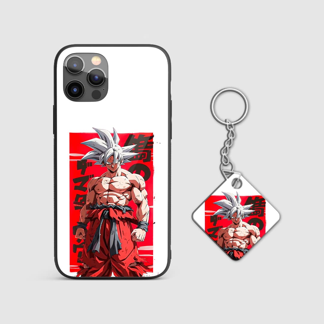 Back view of Goku Ultra Instinct Case featuring intense anime artwork with Keychain.