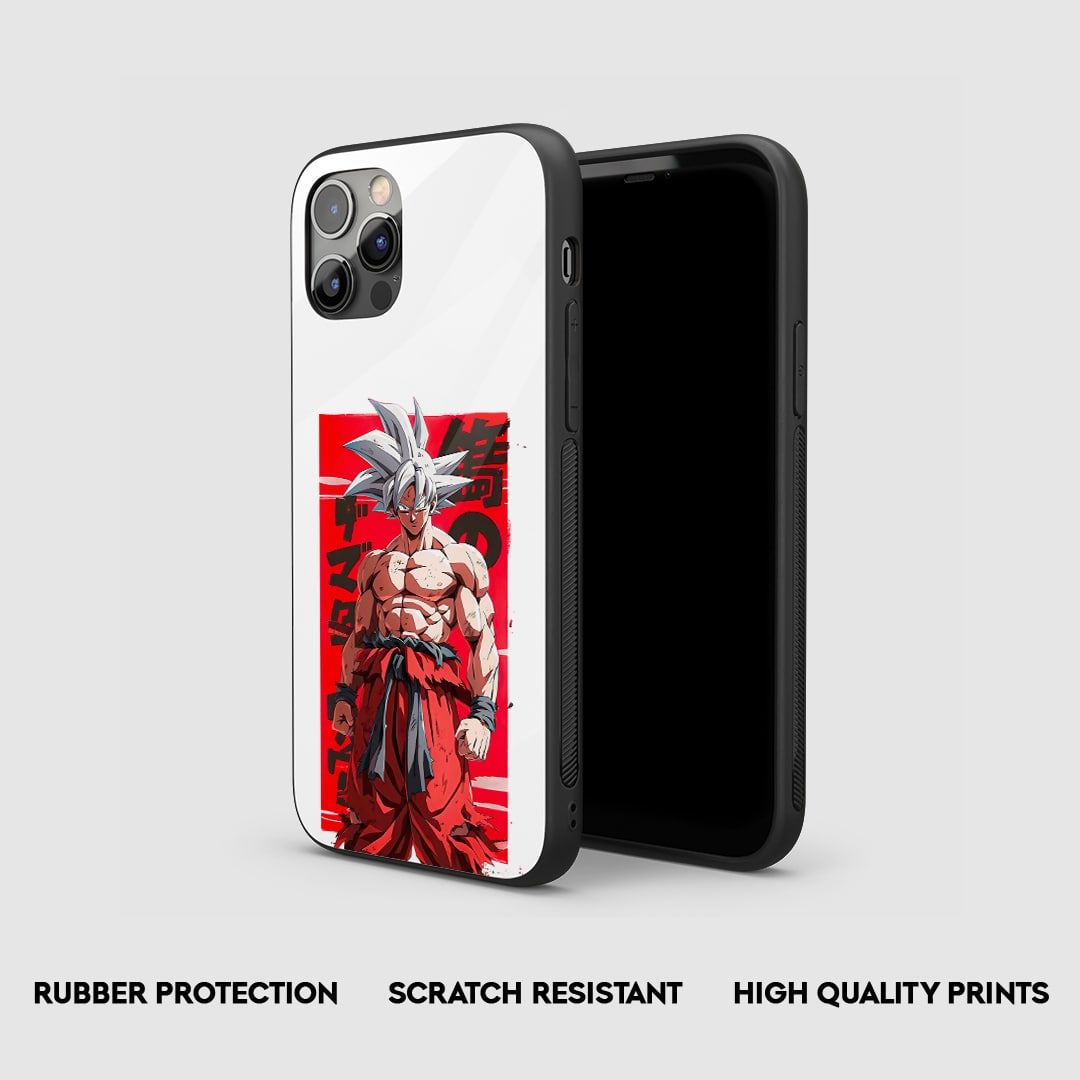Side view of Goku Ultra Instinct Silicone Case with snug fit and cutouts.