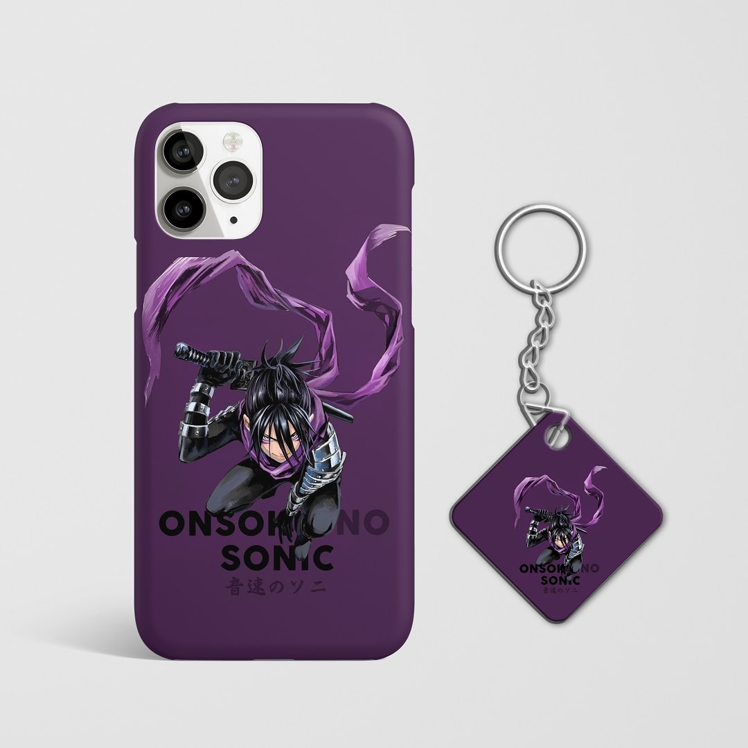 Close-up of Sonic’s intense expression on phone case with Keychain.