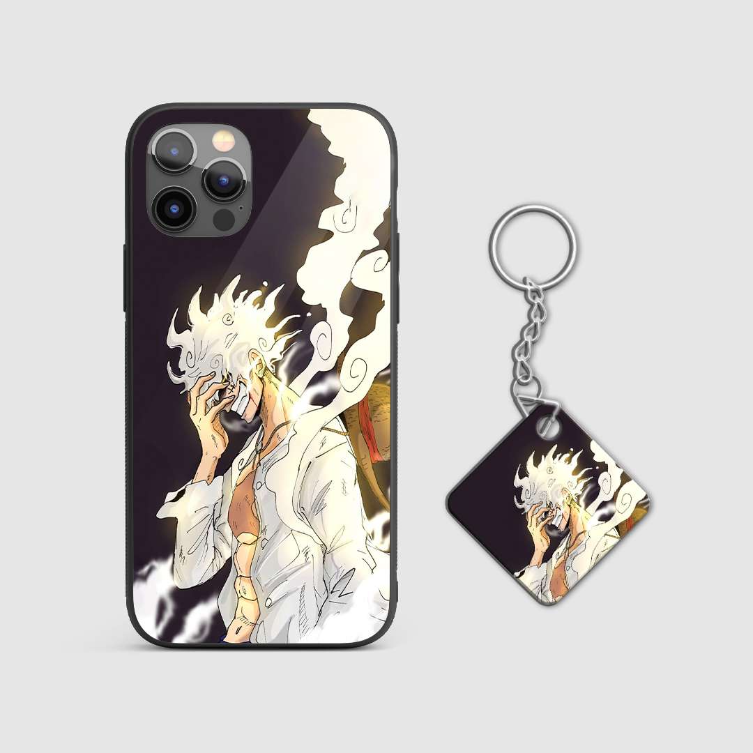 Close-up of the intricate and mythical artwork representing Joyboy on the phone case with Keychain.