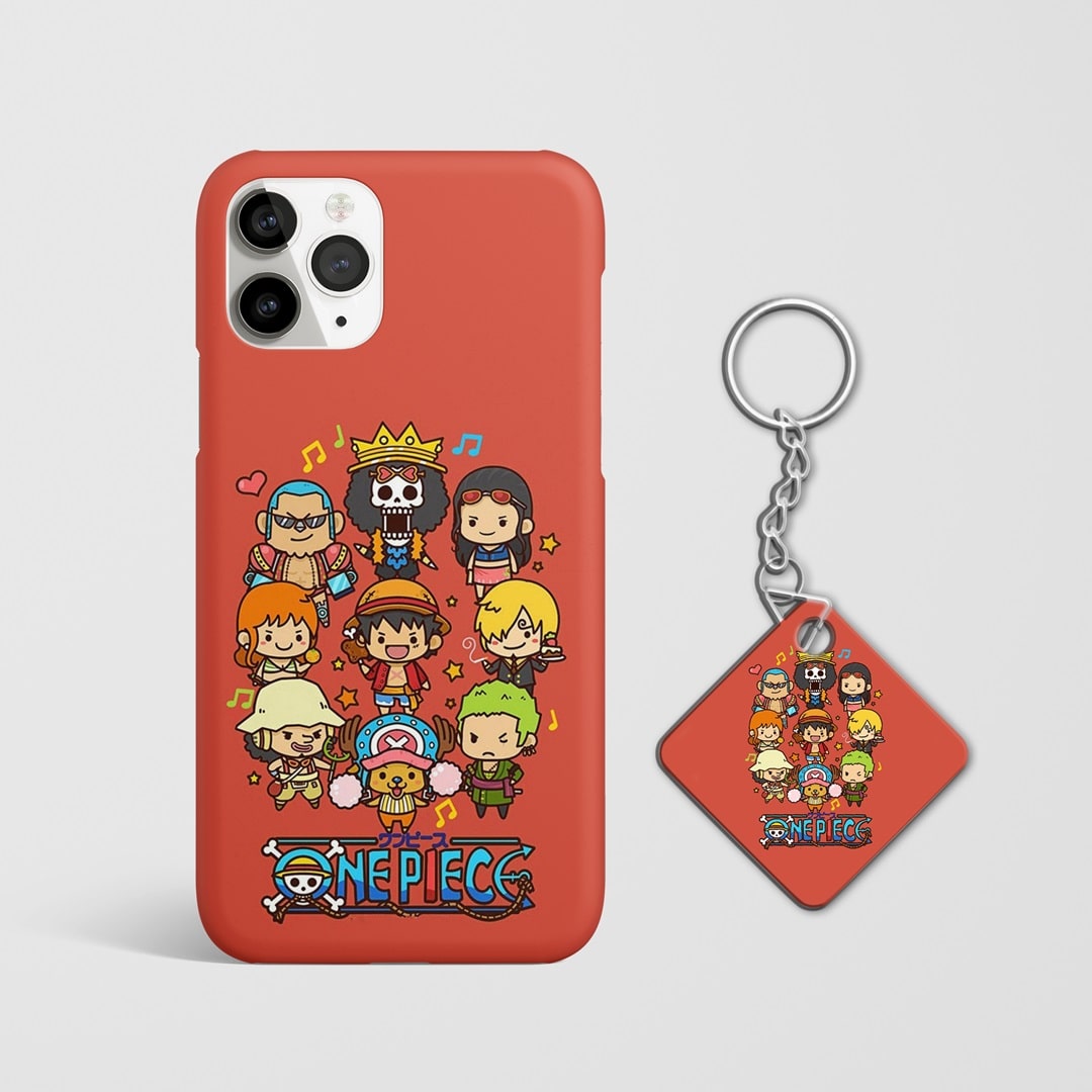 Close-up of Straw Hat Pirate Crew Phone Cover with detailed artwork with Keychain.