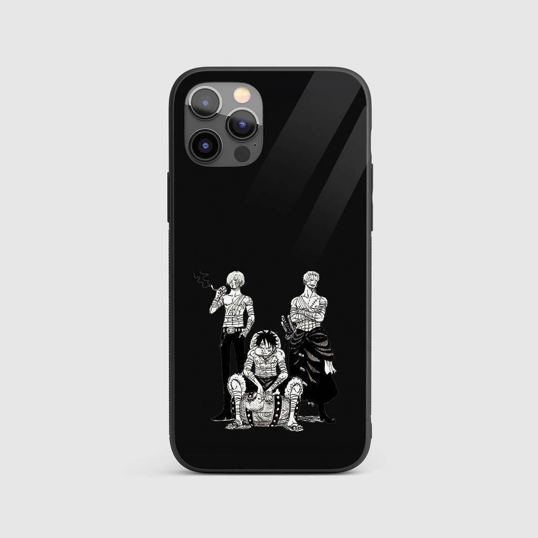 Straw Hat Trio Silicone Armored Phone Case featuring Luffy, Zoro, and Sanji in action.