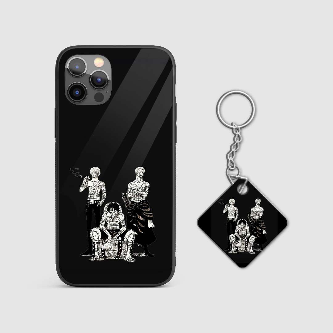 Vibrant depiction of the Straw Hat Trio on a durable silicone armored phone case with Keychain.
