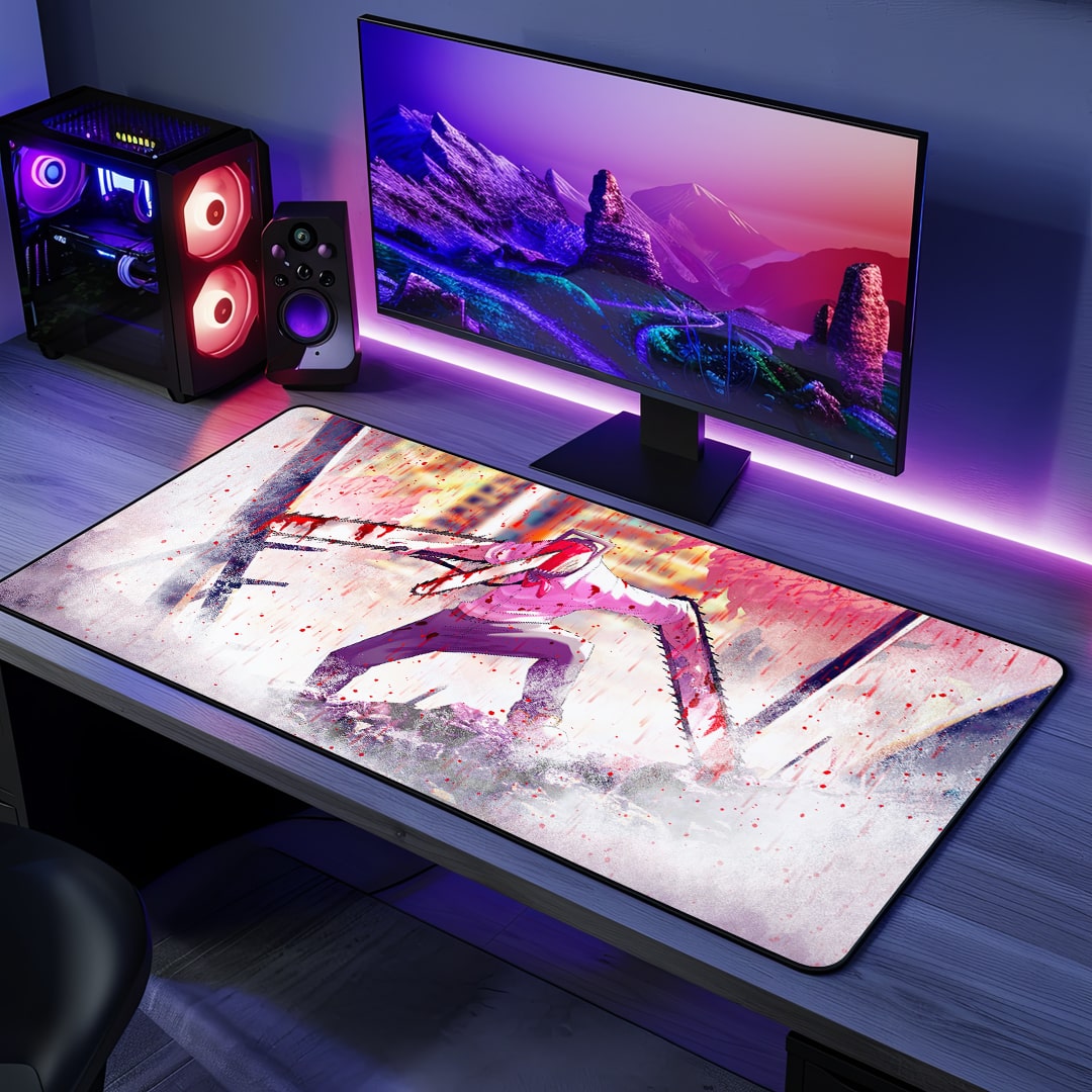 Street Carnage Desk Mat featuring Chainsaw Man artwork