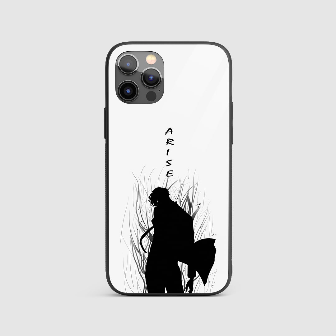 Sung Jinwoo Arise Silicone Armored Phone Case front view with ARISE command pose.