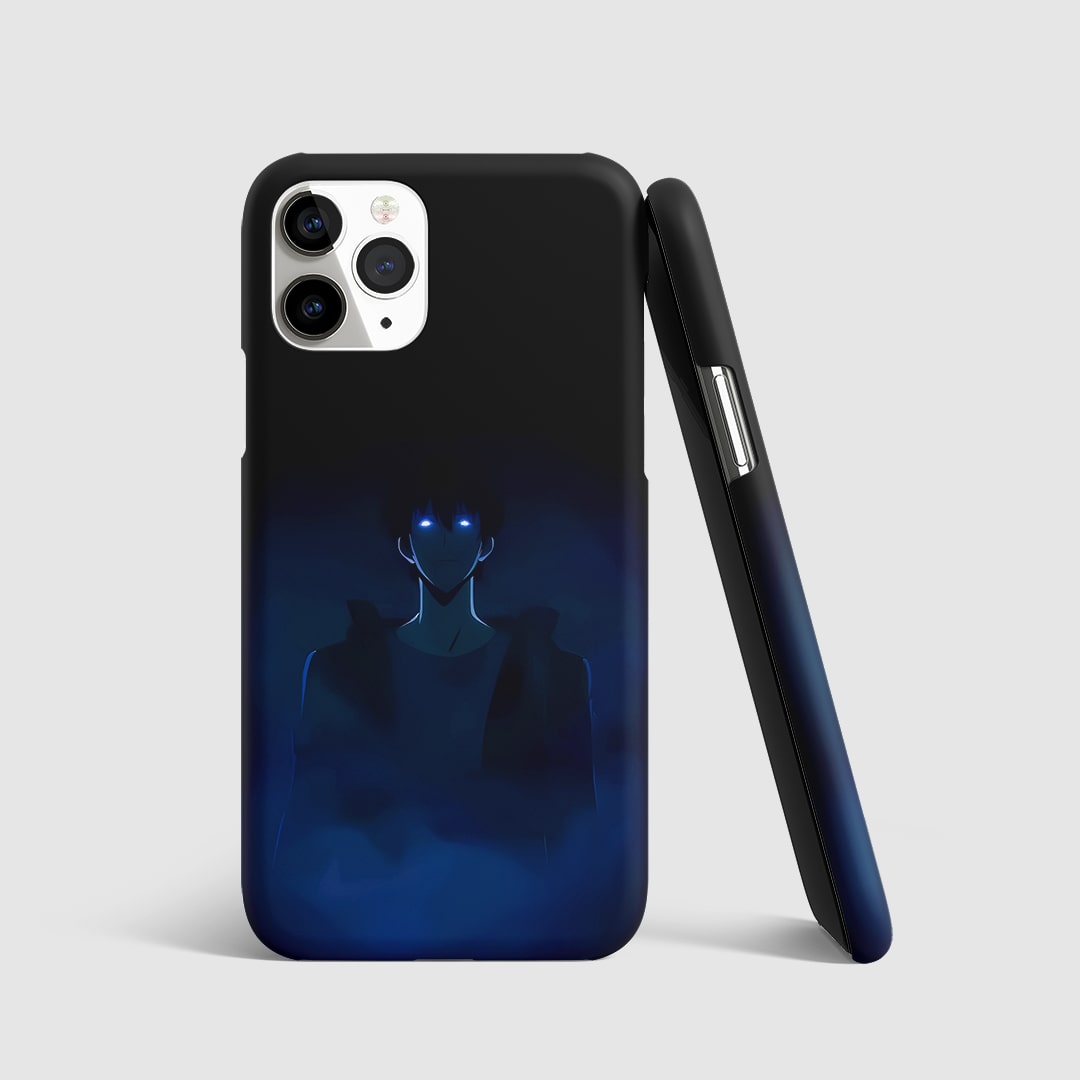 Sung Jinwoo Blue Eye Phone Cover front view with glowing eye design.
