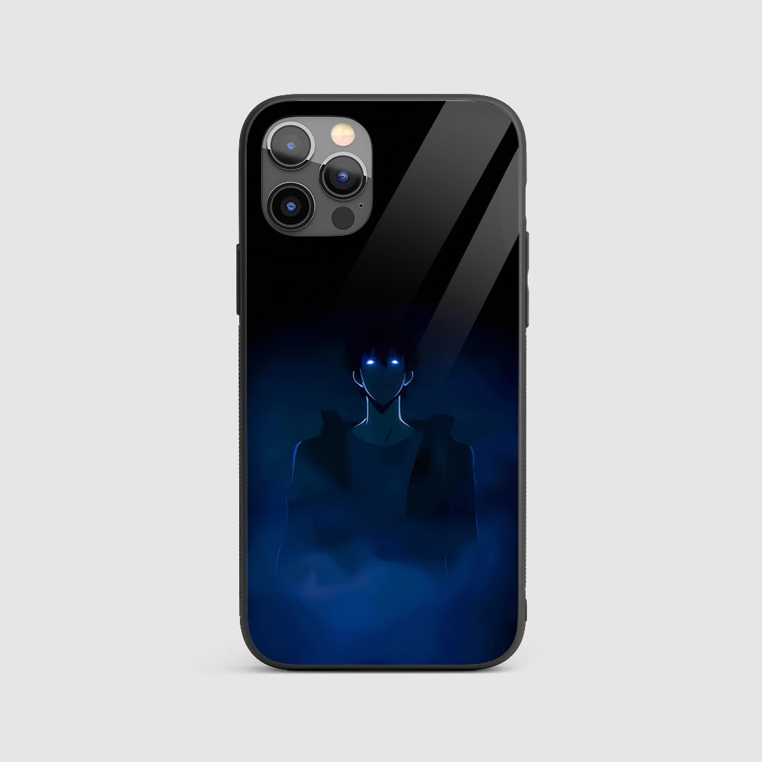 Sung Jinwoo Blue Eye Silicone Armored Phone Case front view with glowing eye art.