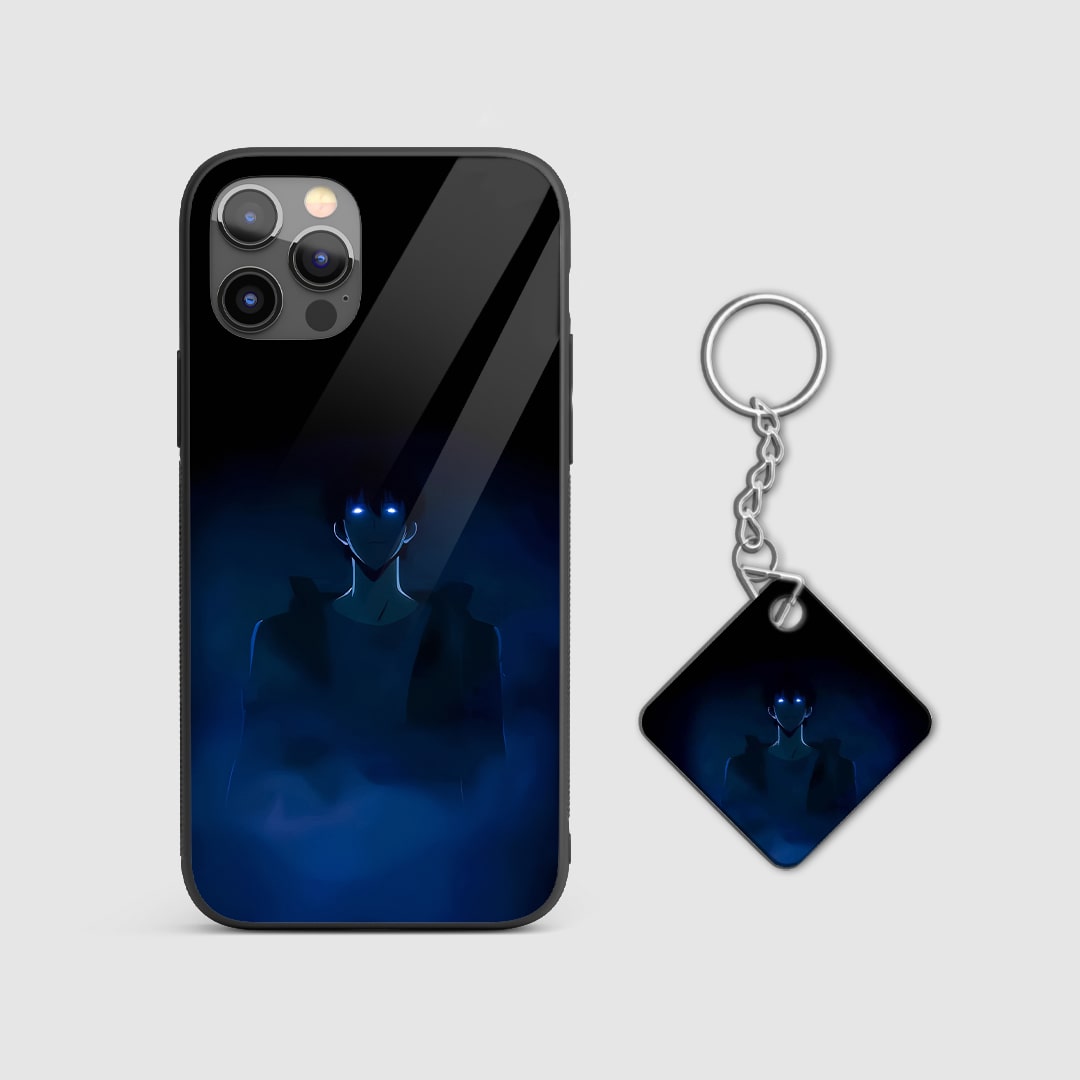 Back view of Blue Eye Jinwoo Case featuring intense shadow energy with Keychain.