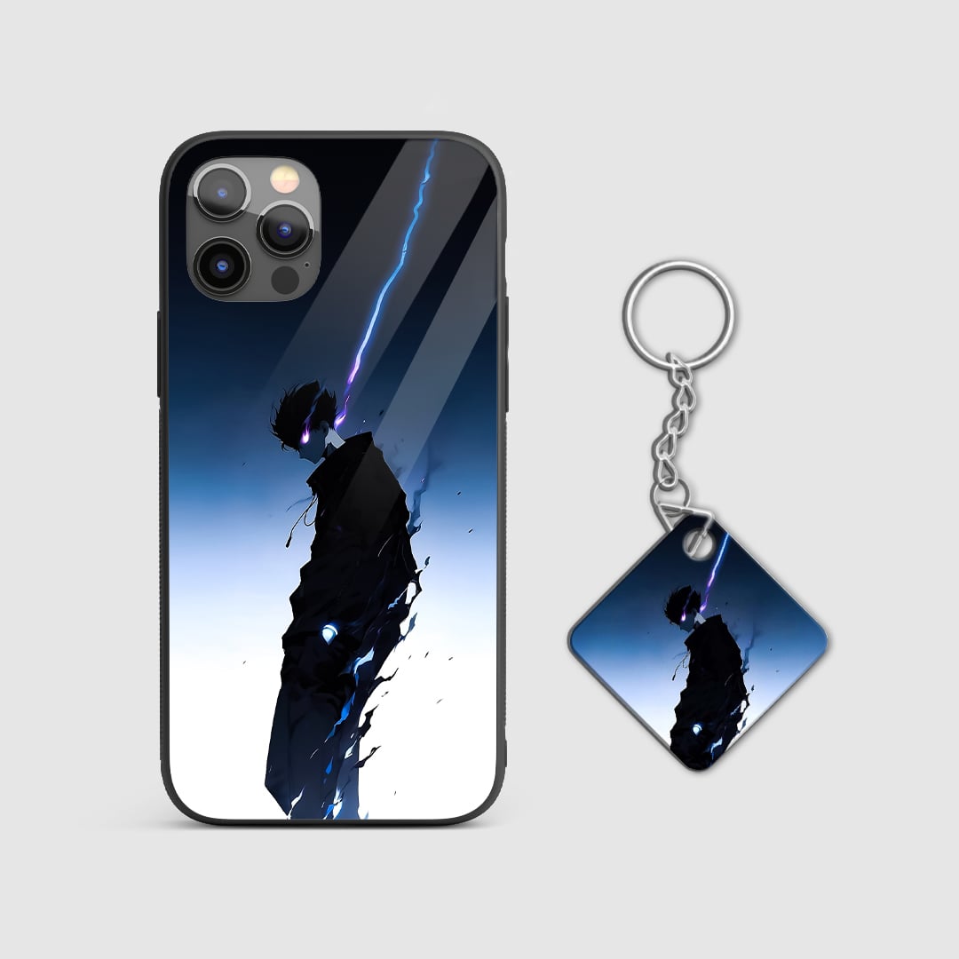 Back view of Jinwoo Distorted Case featuring intense shadow artwork with Keychain.