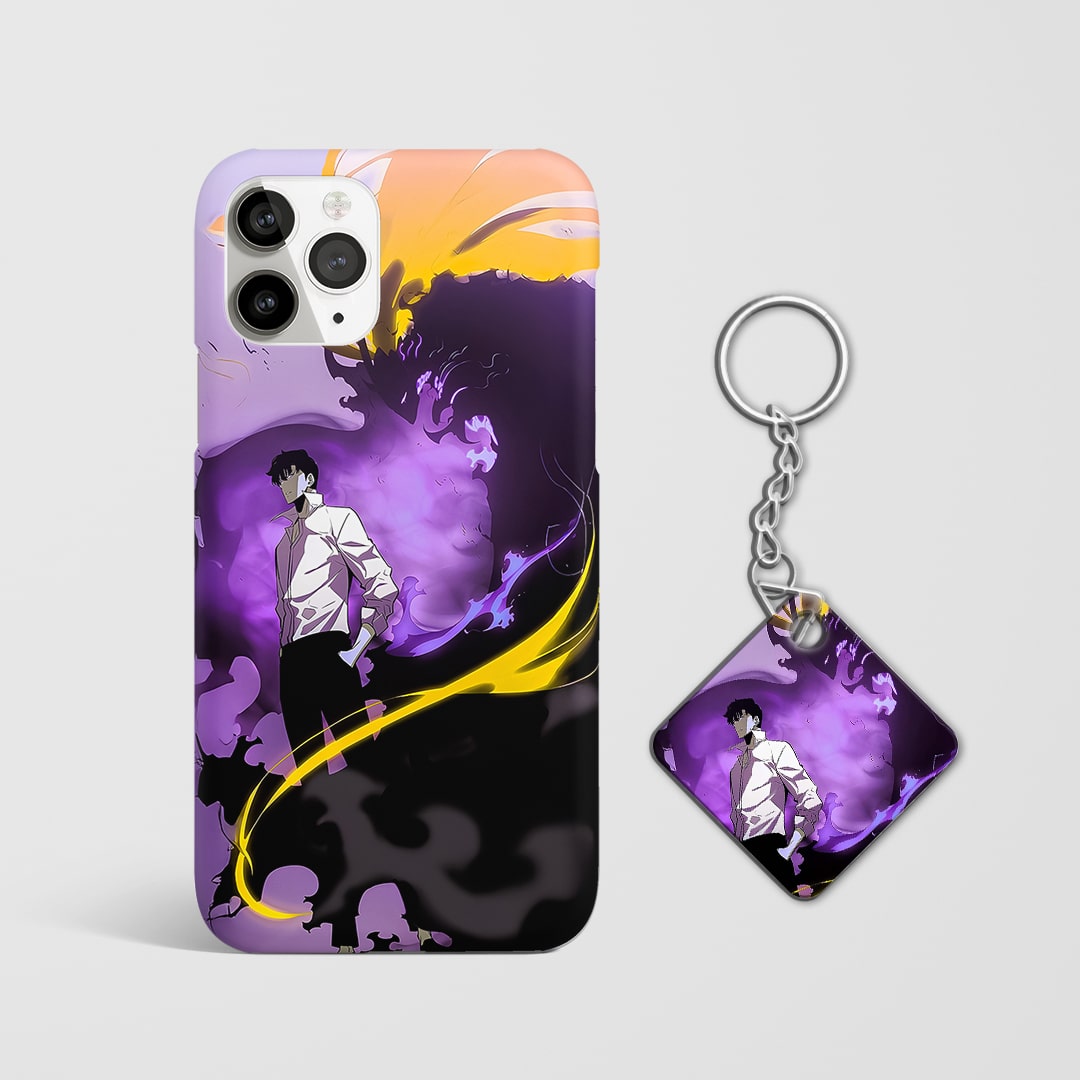 Back view of Solo Leveling phone cover with duo artwork with Keychain.