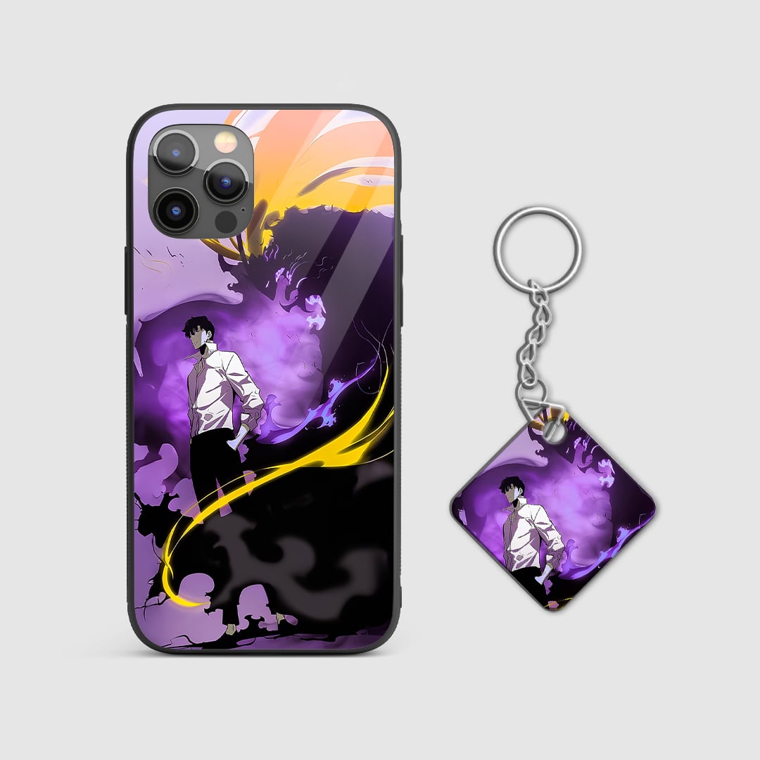 Back view of Jinwoo Igris Case showing shadow monarch and knight design with Keychain.