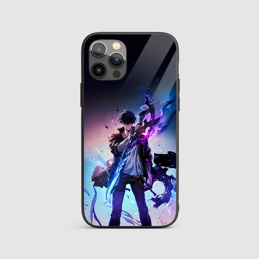 Sung Jinwoo Longsword Silicone Armored Phone Case front view with sword pose.
