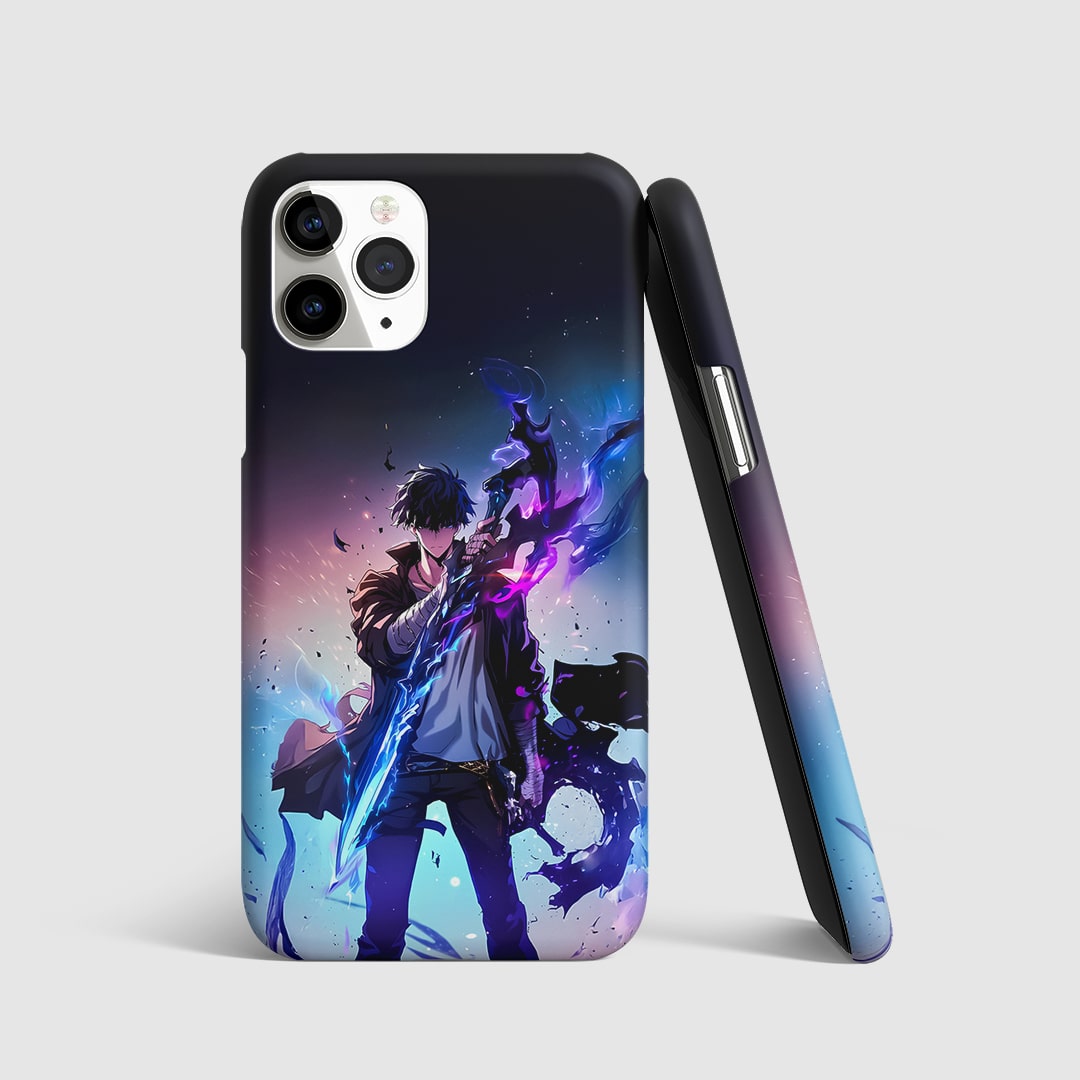 Sung Jinwoo Longsword Phone Cover front view with sword pose artwork.