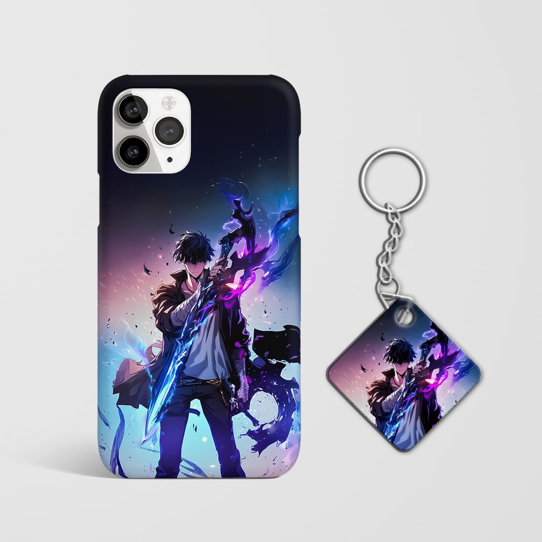 Back view of Longsword Cover featuring Jinwoo with his iconic blade with Keychain.