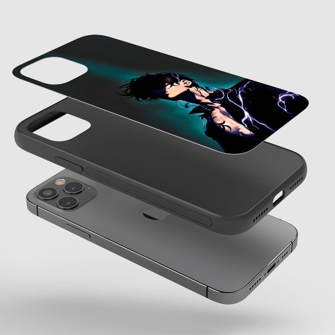 Angled view of Sung Jinwoo Minimal Case showing sleek monochrome style.