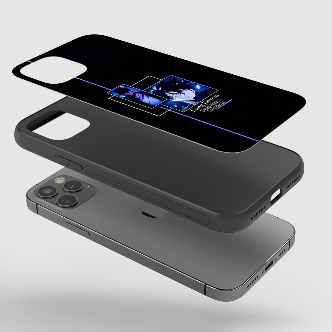 Angled view of Sung Jinwoo Name Case showing clean black-and-white design.