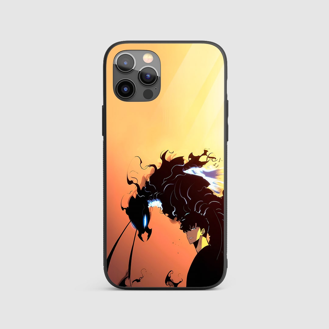 Sung Jinwoo Shadow Monarch Silicone Armored Phone Case front view with full-power artwork.