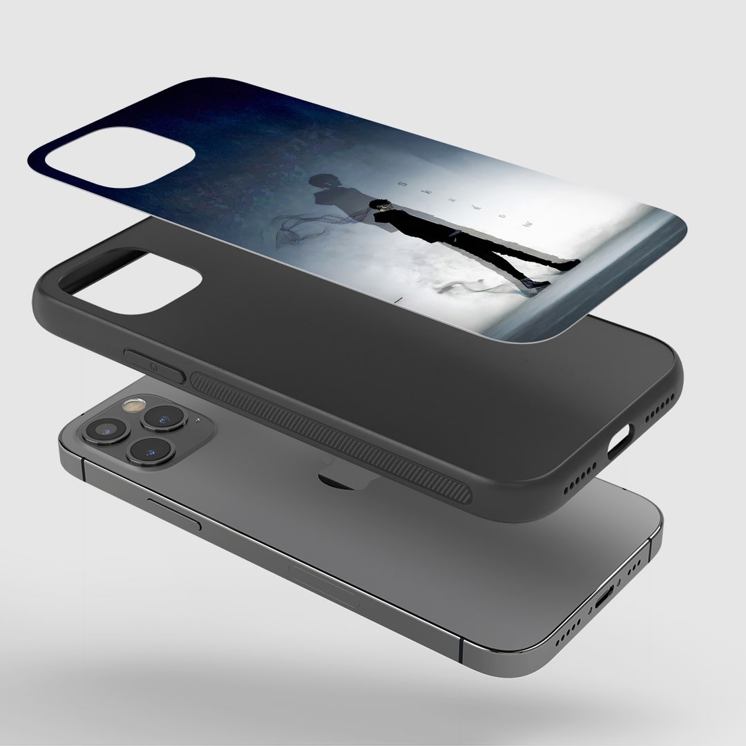Angled view of Sung Jinwoo Shadow Case showing bold Solo Leveling style.